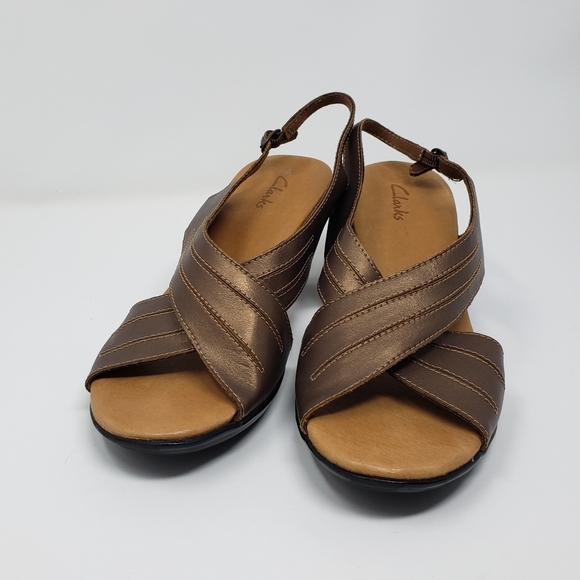 Clarks Heeled Sling-back Cross Over Sandals Copper Tan Size 8.5 - Picture 5 of 9